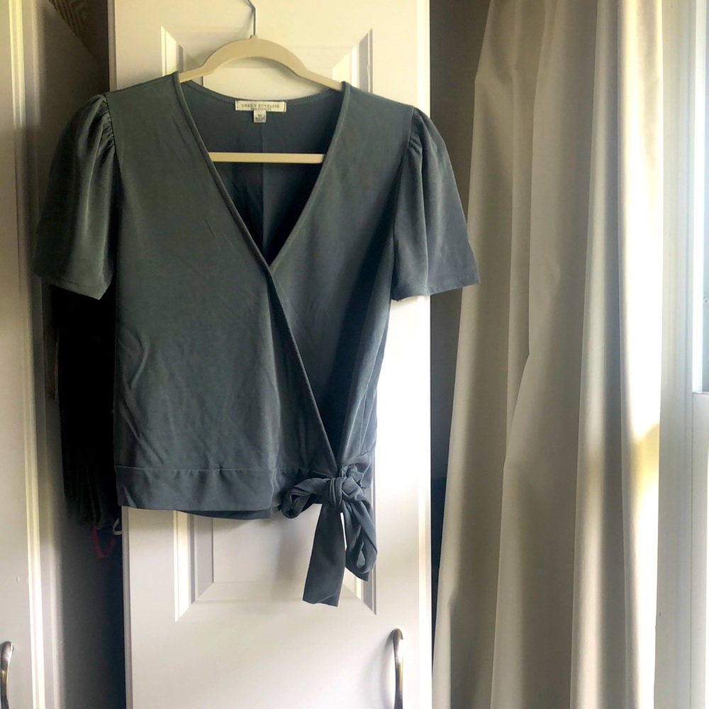 Green Tie Waist Wrap Top